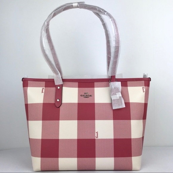 Coach Handbags - Coach F66929 Pink Buffalo Plaid Print City Zip Bag